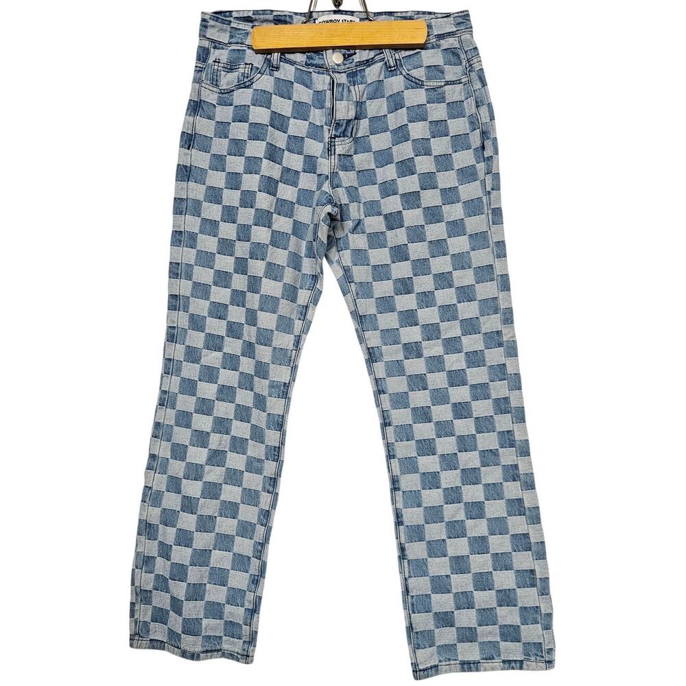 Cowboy Stars Small Checkerboard Jeans Light Blue Denim